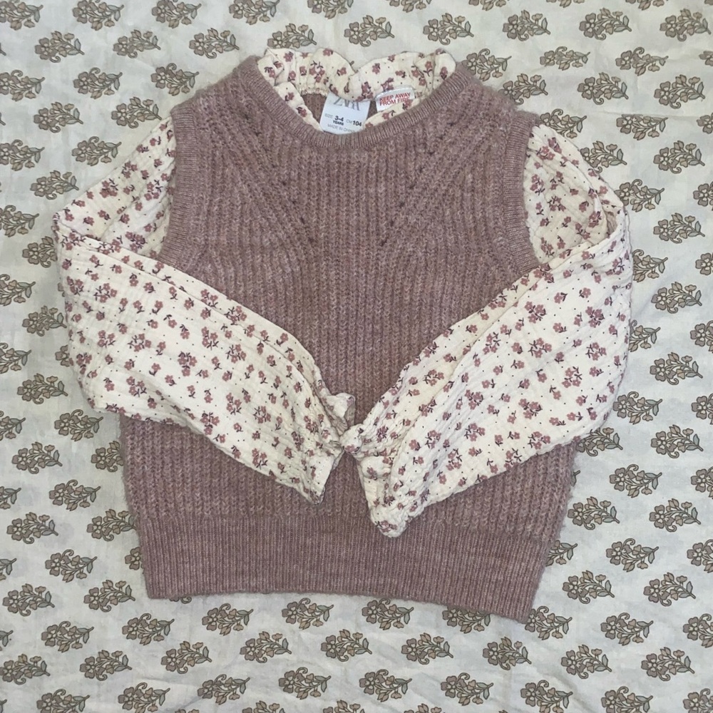 Zara Kids Mauve Sweater with Floral Sleeves